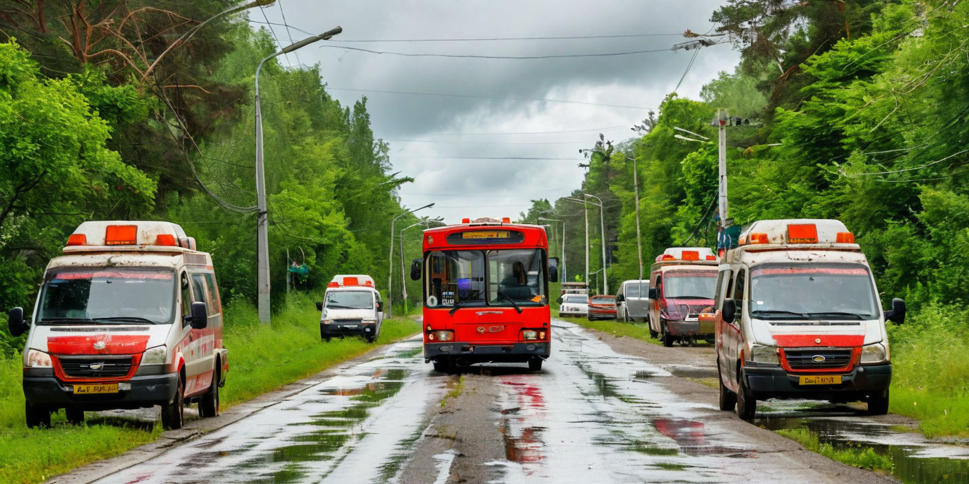 Опрокинулся рейсовый автобус, есть пострадавшие Опрокинулся рейсовый автобус, есть пострадавшие . Иллюстрация MediaMatrix