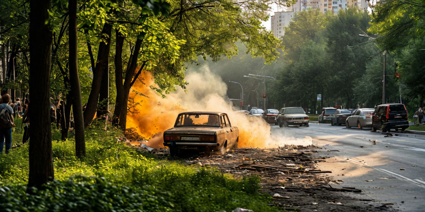 В Москве автомобиль врезался в дерево и загорелся . Иллюстрация MediaMatrix