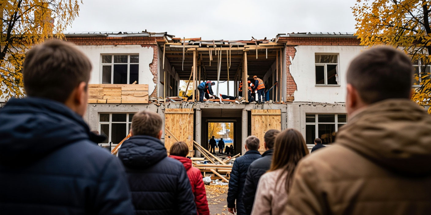 Обрушение опалубки в строящейся школе в Стрельне Обрушение опалубки в строящейся школе в Стрельне . Иллюстрация MediaMatrix