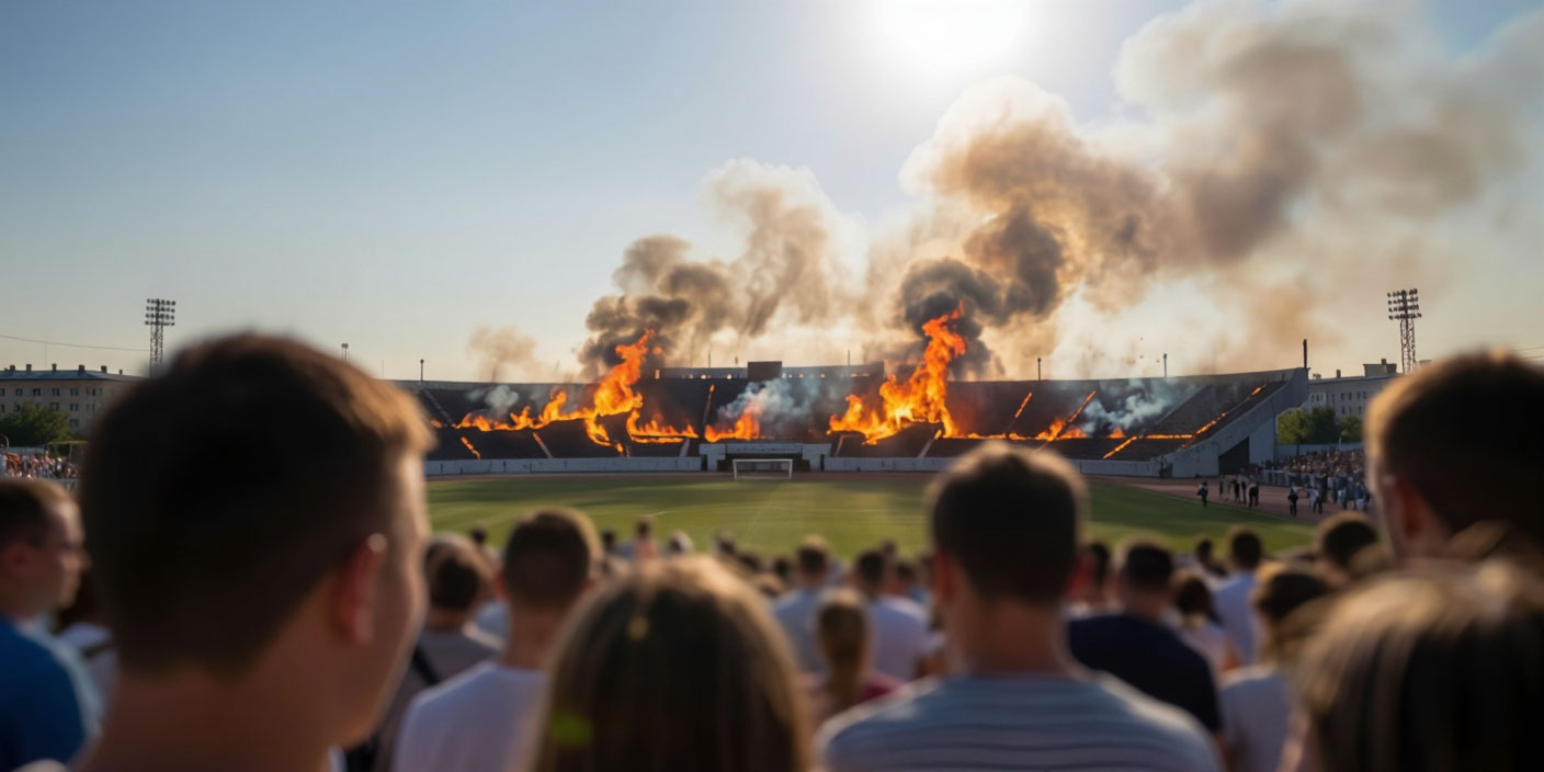 Пожар на стадионе в Минеральных Водах . Иллюстрация MediaMatrix